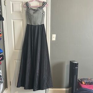 Elegant Black and White Striped Dress